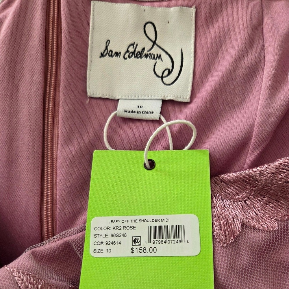 Sam Edelman Leafy Off The Shoulder Midi Dress Rose Embroidered Puff Sleeve Sz 10 - Picture 5 of 8